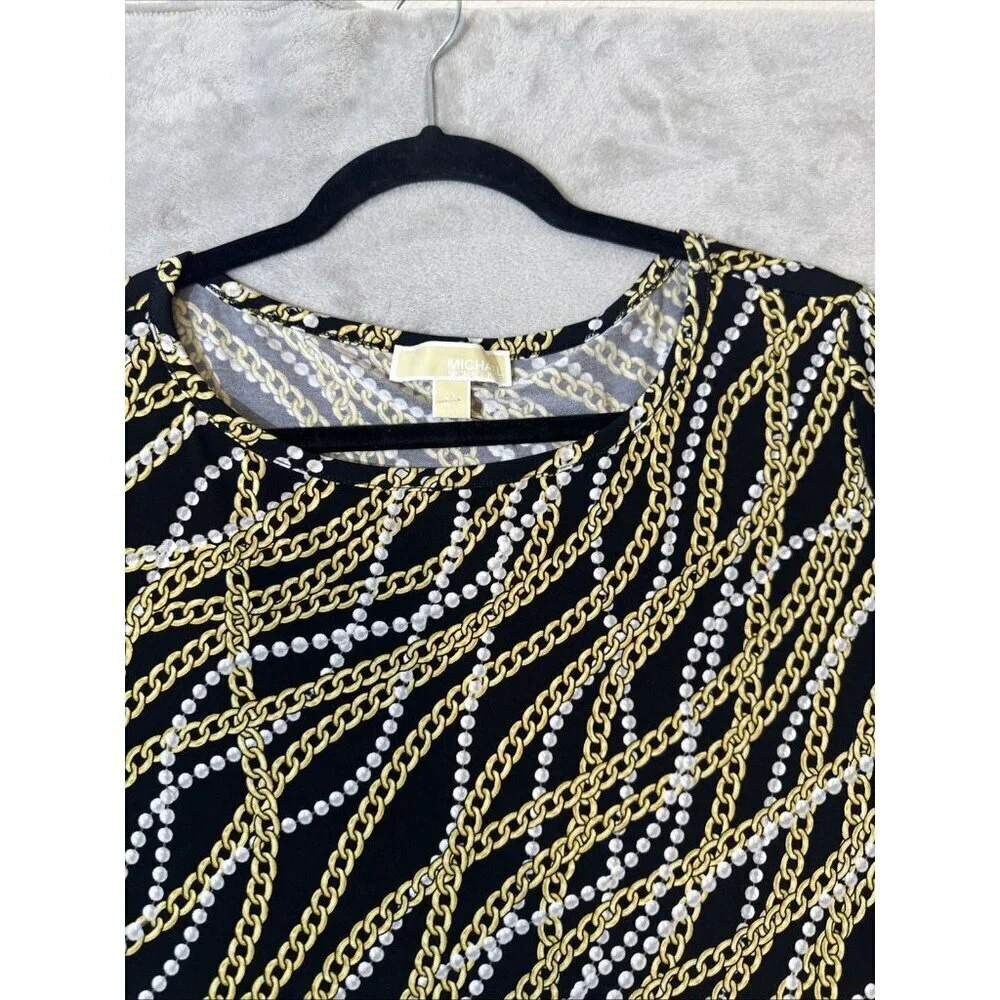 Michael Kors Chain Print Tunic Dress Black Gold Baroque Style Plus 2X